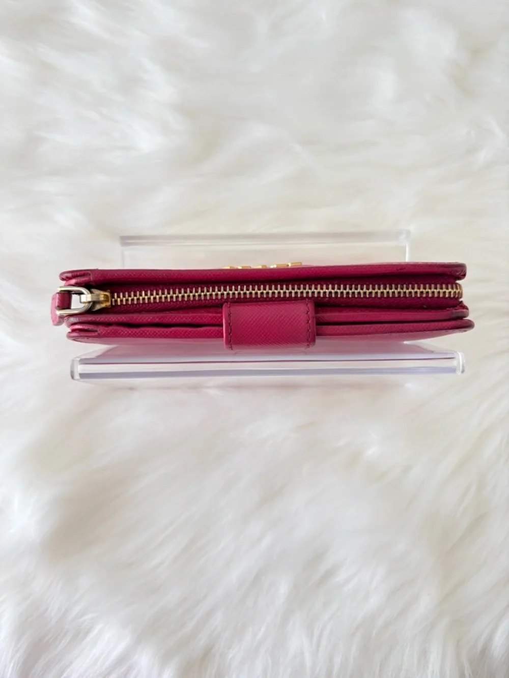 PRADA fuchsia Saffiano Leather Compact Wallet‎